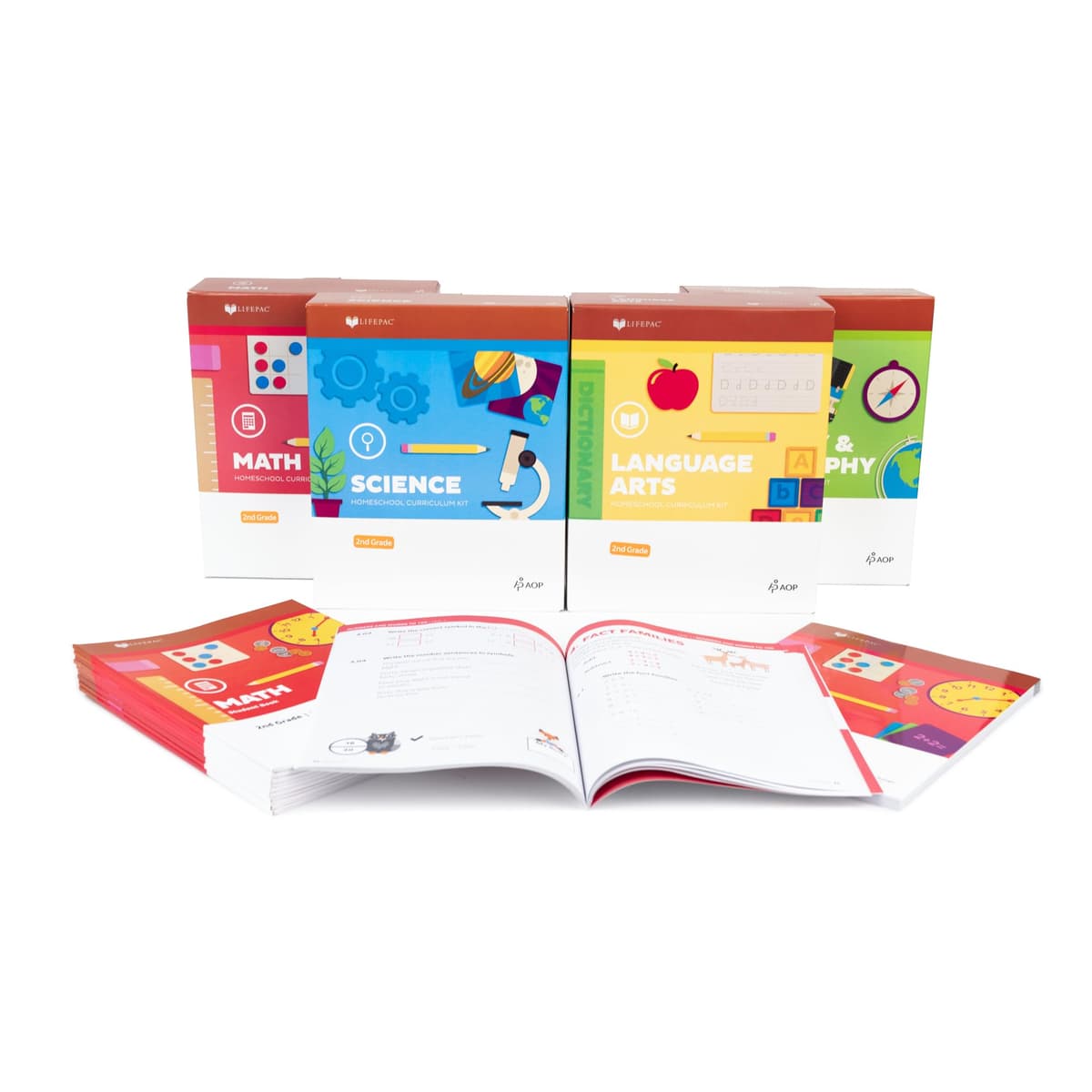 Nuevo Lifepac Grado 2 Juego de 4 Materias en Caja (Matemáticas, Lenguaje, Ciencia y Historia/Geografía, Alpha Omega, 2º GRADO, Currículo para Educación en Casa, New Life Pac [Tapa blanda]) 080819