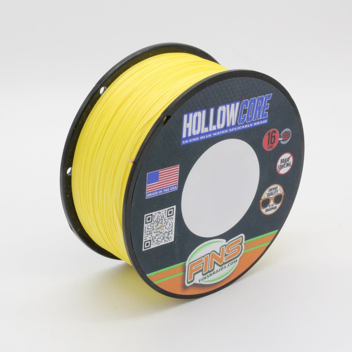 FINS FNSHC 16-Strand Hollow Core Braid 300 lb - 4800 Yds Amarillo FNSHC-300-4800-YEL