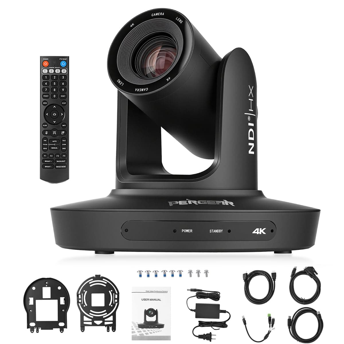 Camara de Videoconferencia PERGEAR 4K NDI HX2 Zoom Hibrido 30x y Seguimiento Automatico con IA, Cancelacion de Ruido, Optimizada para Poca Luz, USB 3.0/HDMI/LAN para Zoom/Teams/Streaming, Ideal para Aula/Estudio en Vivo KT-UH45GH