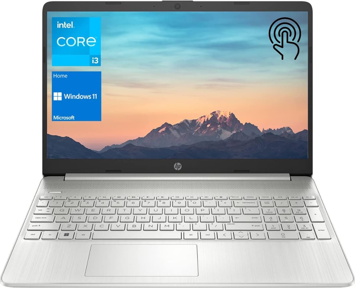 HP Notebook Laptop, Pantalla táctil HD 15.6", Procesador Intel Core i3-1115G4, 32GB RAM, 1TB SSD PCIe, Webcam, USB-C, HDMI, Lector de tarjetas SD, Wi-Fi, Windows 11 Home, Plateado