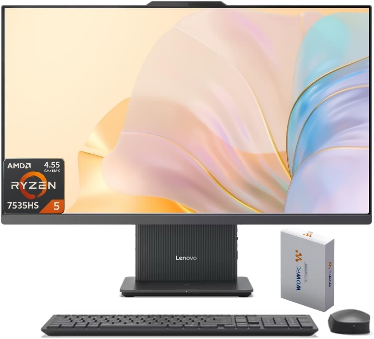 Computadora Todo en Uno Lenovo IdeaCentre para Negocios, Pantalla IPS FHD de 23.8", AMD Ryzen 5 7535HS (hasta 4.55 GHz), 16 GB RAM DDR5, SSD PCIe de 512 GB, Wi-Fi 6, USB-C, HDMI entrada y salida, Paquete con Disco Externo de 500 GB 12SC