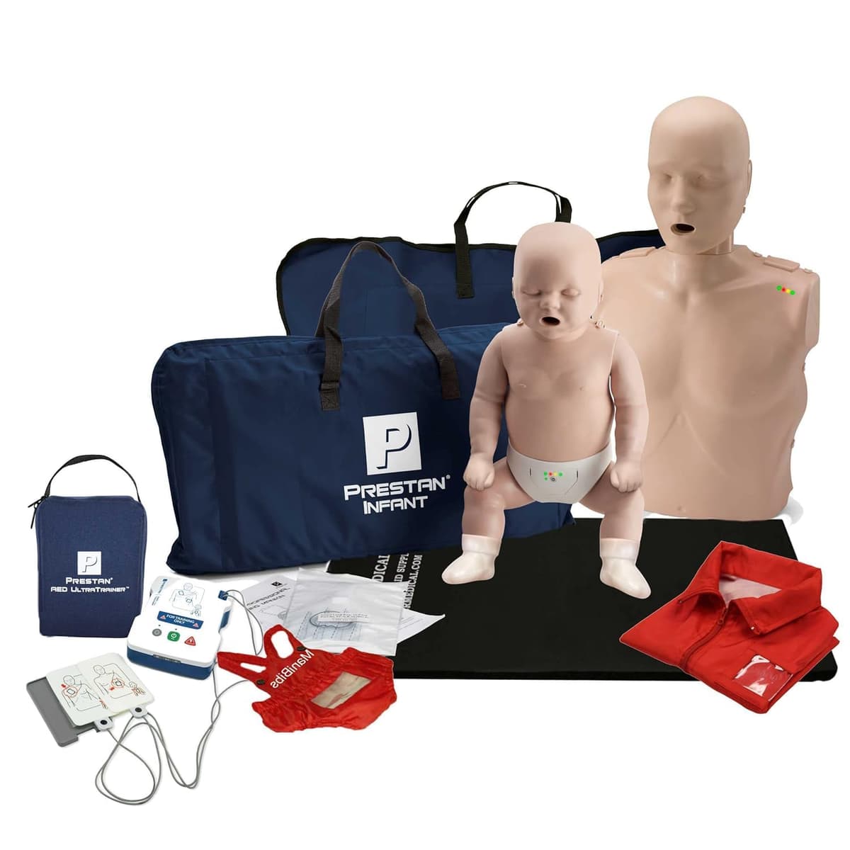 MCR Medical PRESTAN Kit de entrenamiento CPR: 1 adulto y 1 infantil con AED y accesorios, tono medio K101M-MS-UT1