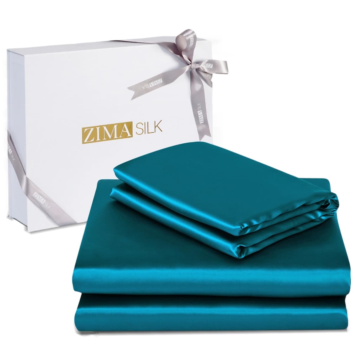 ZIMASILK Juego de ropa de cama 4 piezas 100% seda Mulberry 19 Momme King, Peacock Blue 4Pc Sheet-K-19-00007-new