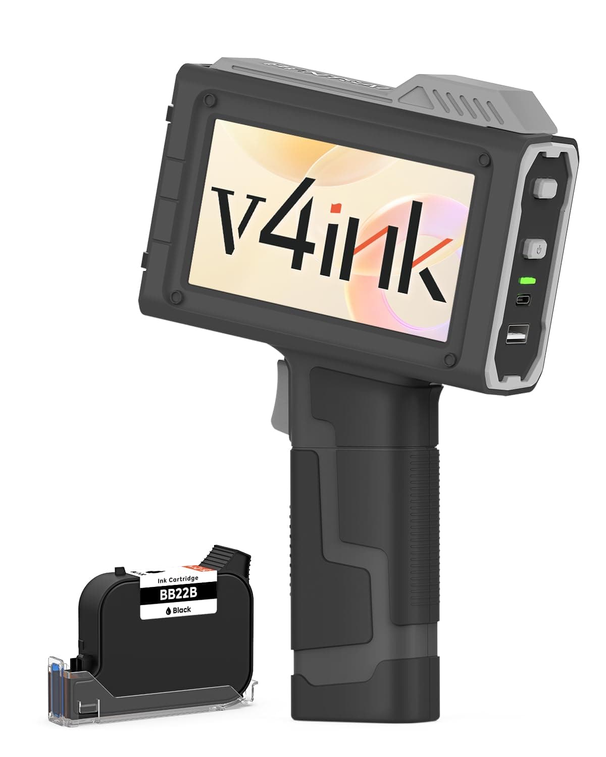 v4ink BT-HH6205B Impresora de mano inkjet, 16H de autonomía, altura de impresión 0.5in, imprime texto, números, códigos, QR, logos e imágenes V4-6205B