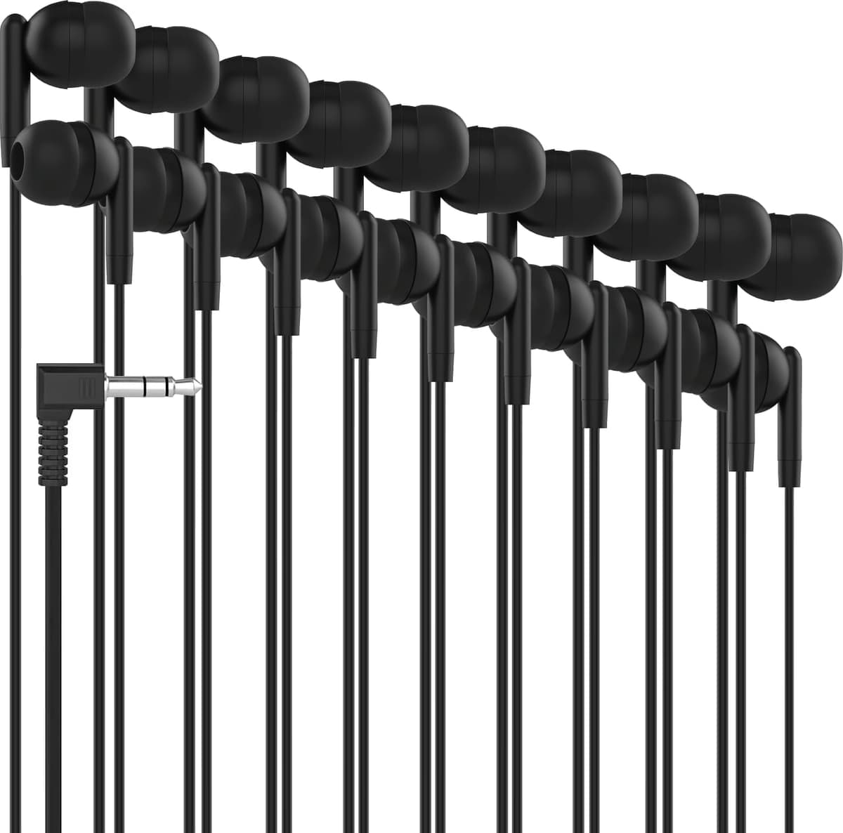 Auriculares Maeline Bulk Paquete de 1000, Auriculares Intrauditivos Aislantes de Ruido para Aula, Biblioteca, Viajes en Avión, Auriculares con Cable 3.5 mm para Niños para Teléfonos, Computadora y Portátiles - Negro PFH