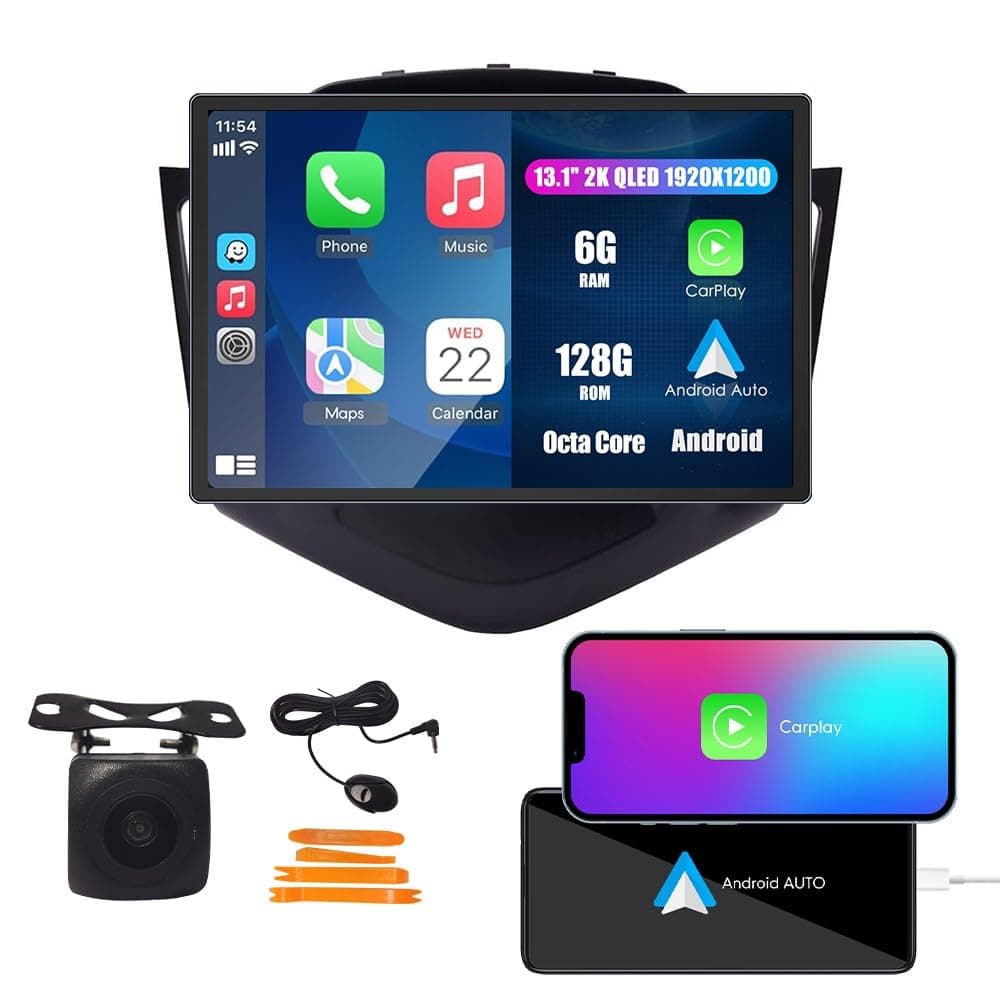 KUNFINE 13.1" CarPlay Android Auto QLED Octa Core 6G+128G con cámara reversa para Chevrolet Cruze 2008-2016 KF-V7022A
