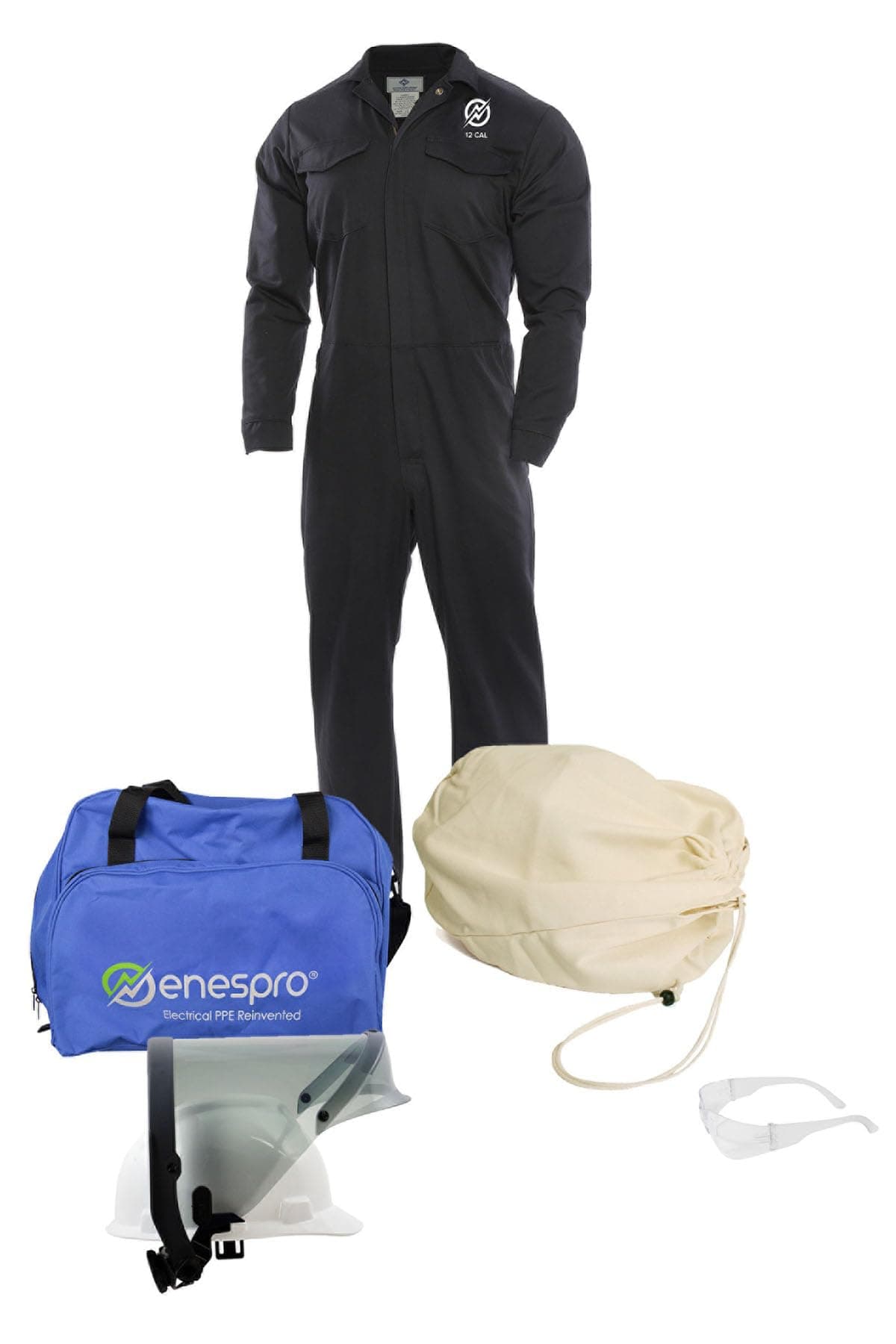 Enespro ArcGuard CAT 2 12 Cal Arc Flash Suit Kit con Coverall FR, Faceshield y Guantes Talla 9 (X-Large) KIT2CV11XL09