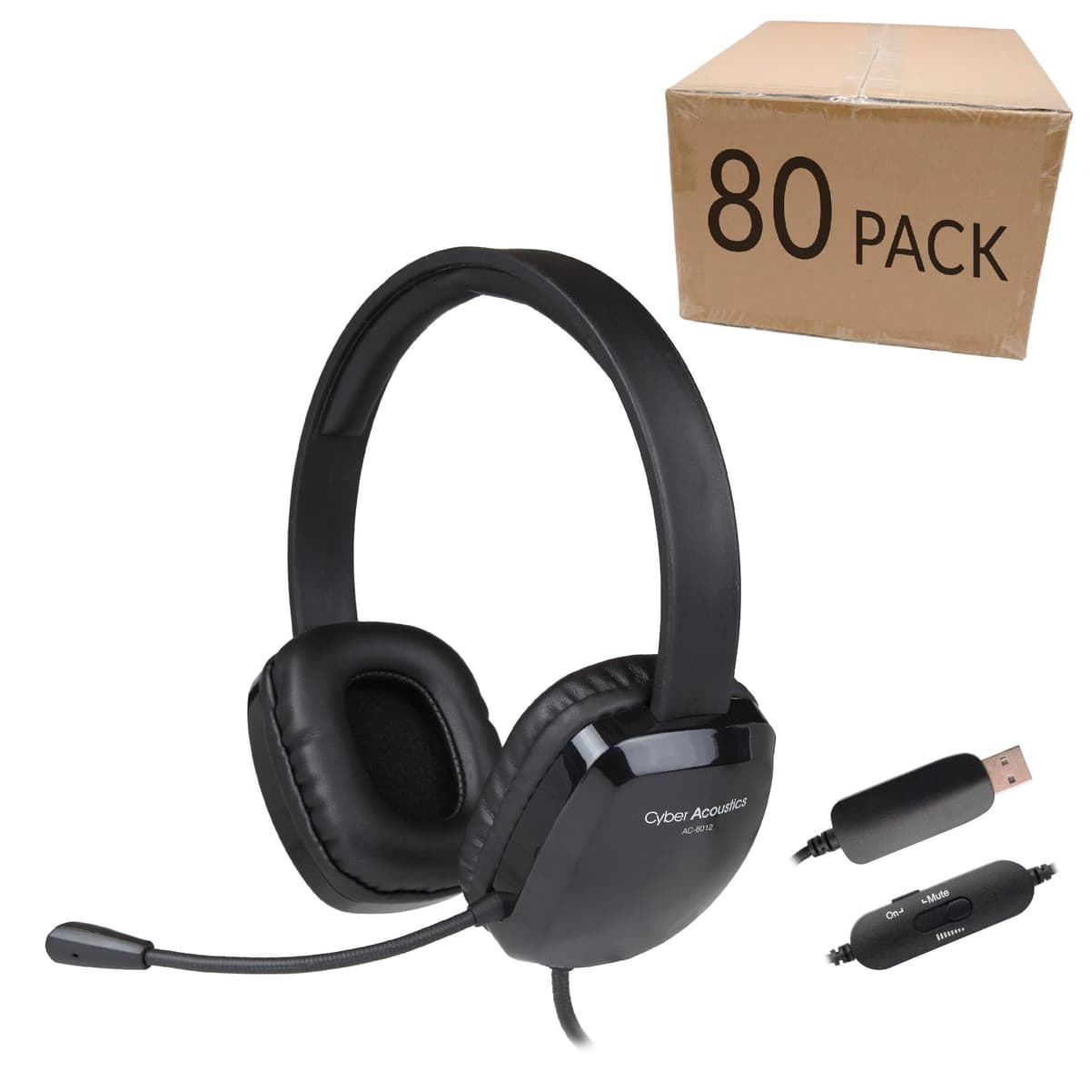 Cyber Acoustics AC-6012-80 Auriculares USB estéreo con micrófono unidireccional, 80 pack