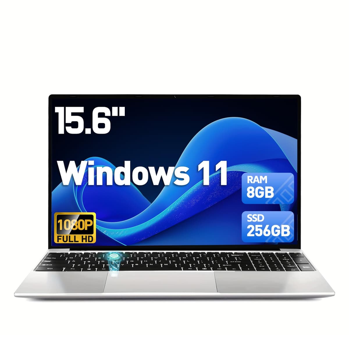 ANPCOWER Última laptop 2025 de 15.6'', 8GB RAM 256GB SSD, Procesador 12ª N95 (3.4GHz), Pantalla FHD, Batería 8000mAh, Teclado retroiluminado, Compatible con Windows 11, Lector de huellas, Webcam, Mini-HDMI, WiFi5, Ranura para tarjeta TF B14