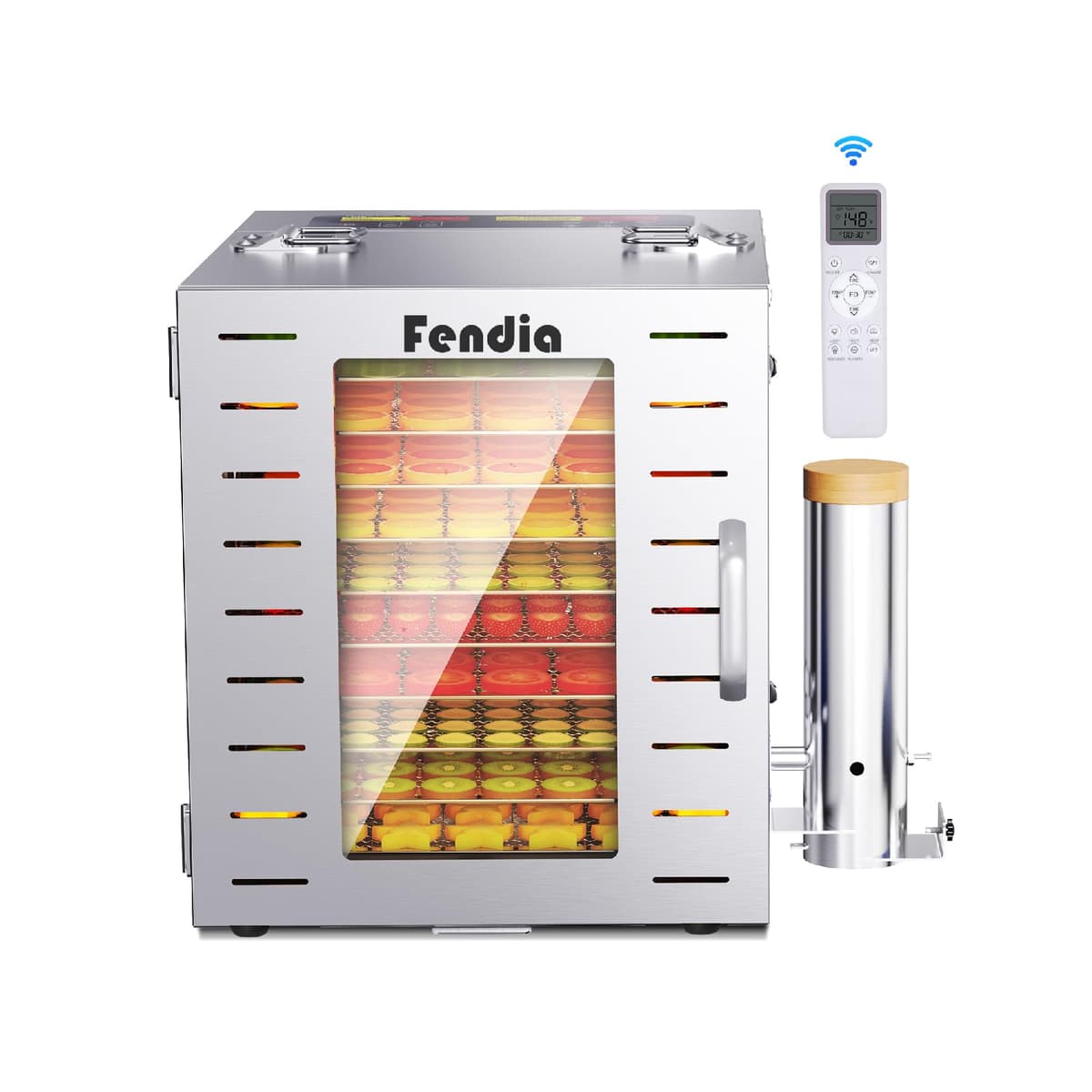 fendia Deshidratador de Alimentos 1000W con 10 bandejas de acero inoxidable, temporizador 24H y control hasta 194°F FDS10+smoke generator