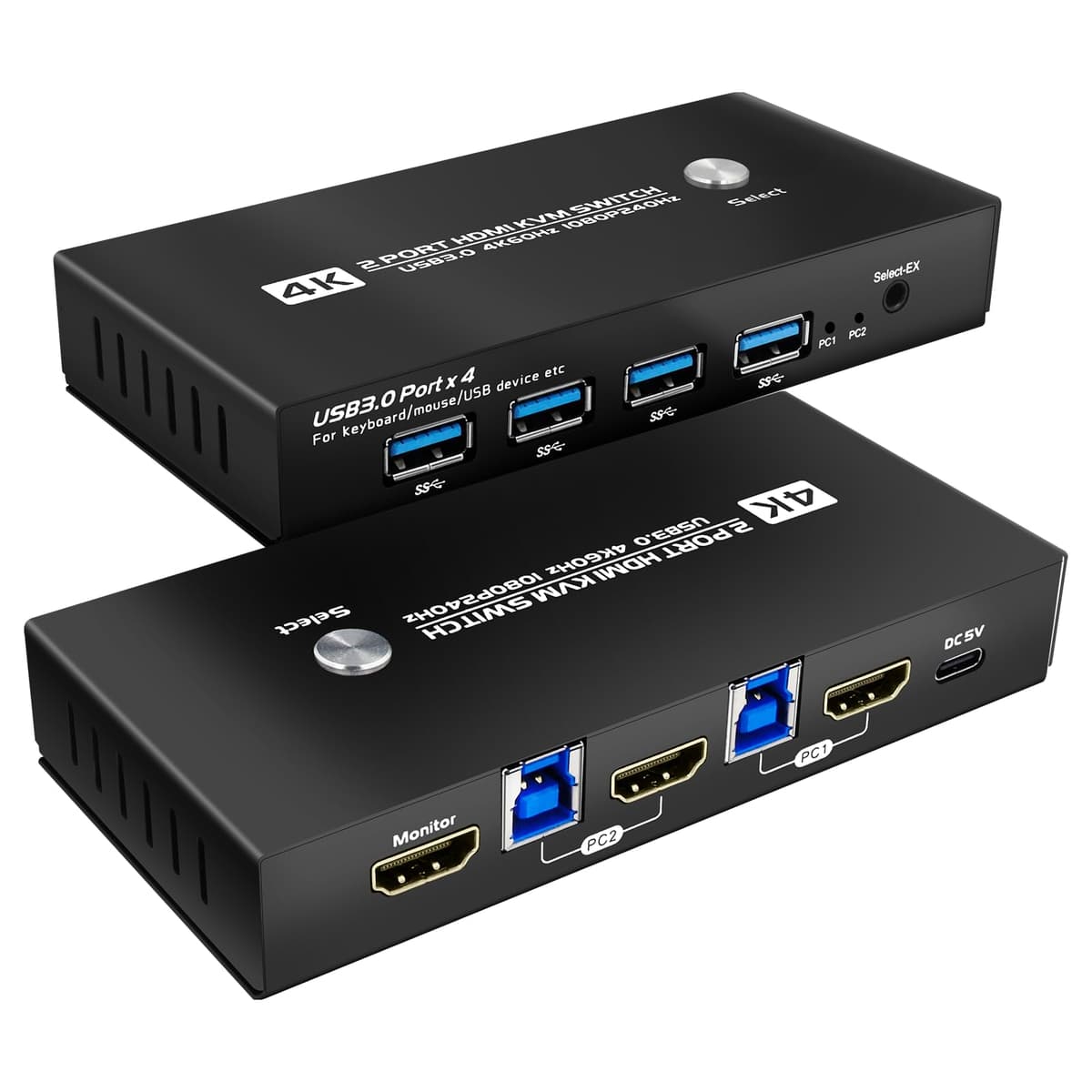 Daoistek KVM Switch HDMI 1 Monitor 2 Computadoras 4K 60Hz Monitor Único KVM Switch HDMI 2K 144Hz USB 3.0 DAOKVMHDMI0002