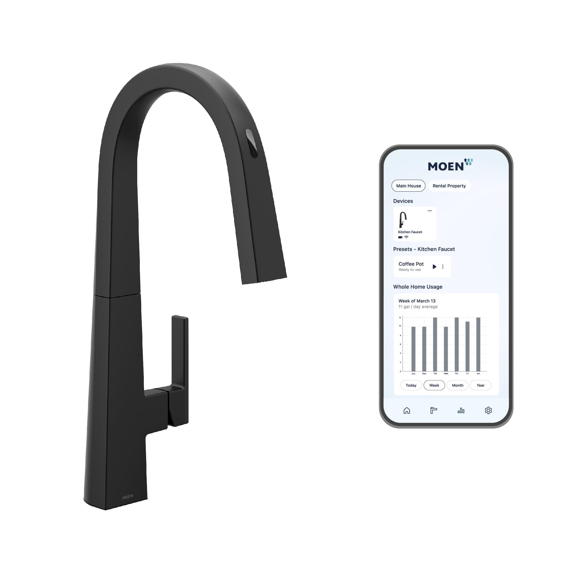 Moen Nio Matte Black Smart Faucet Touchless Pull Down Sprayer S75005EVBL