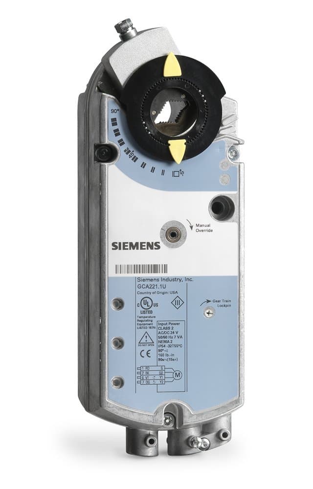 Siemens GCA221.1U Actuador eléctrico de resorte retorno, 2-posiciones, 120 Vac, cableado estándar