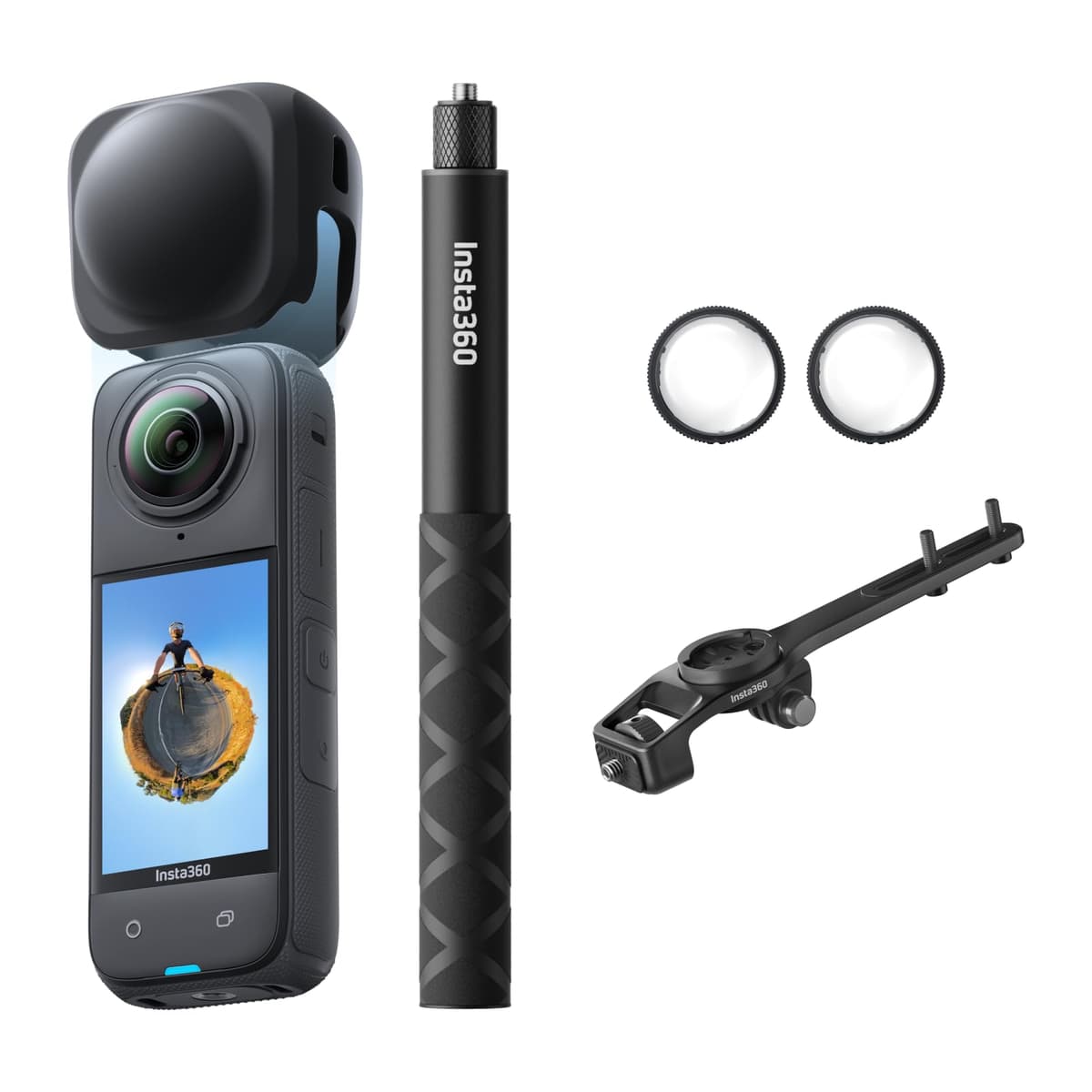 Insta360 X4 Road Cycling Bundle (Integrated) - Cámara de acción 360 impermeable 8K con 4K gran angular, efecto stick invisible, protectores de lente removibles, 135 min de batería, edición AI CINSABMA