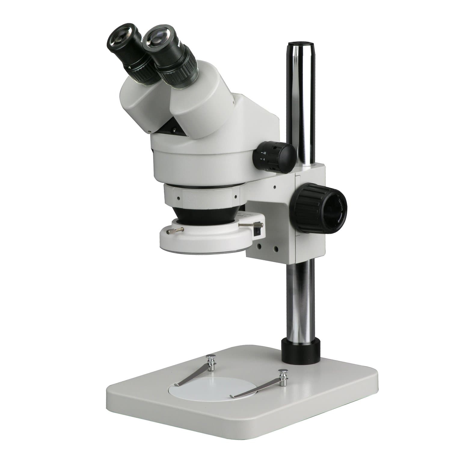 AmScope Microscopio binocular estereoscópico 7X-45X con soporte de 14" tipo columna y anillo de luz de 64 LED SMDG-1BSL-64S