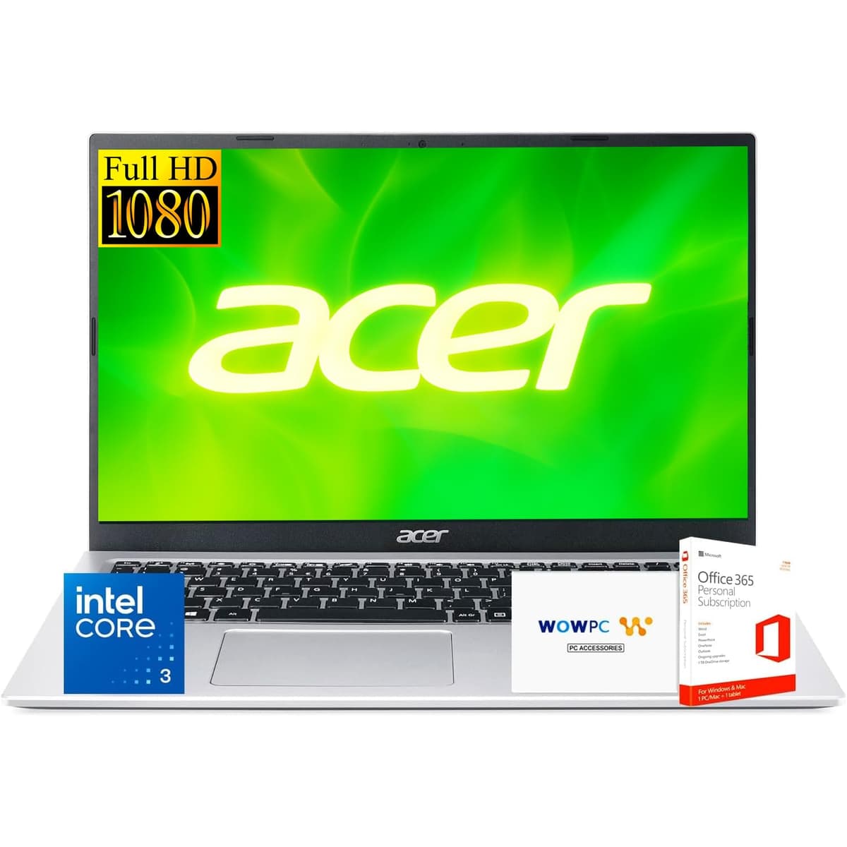 acer Aspire Go 15 Slim Laptop | Pantalla Full HD 15.6” | Potente Intel Core 3 N355 de 8 núcleos | 16GB RAM | 256GB SSD | Copilot AI Ready | Microsoft Office | HDMI | Wi-Fi 6 | Windows 11 Home | WOWPC USB