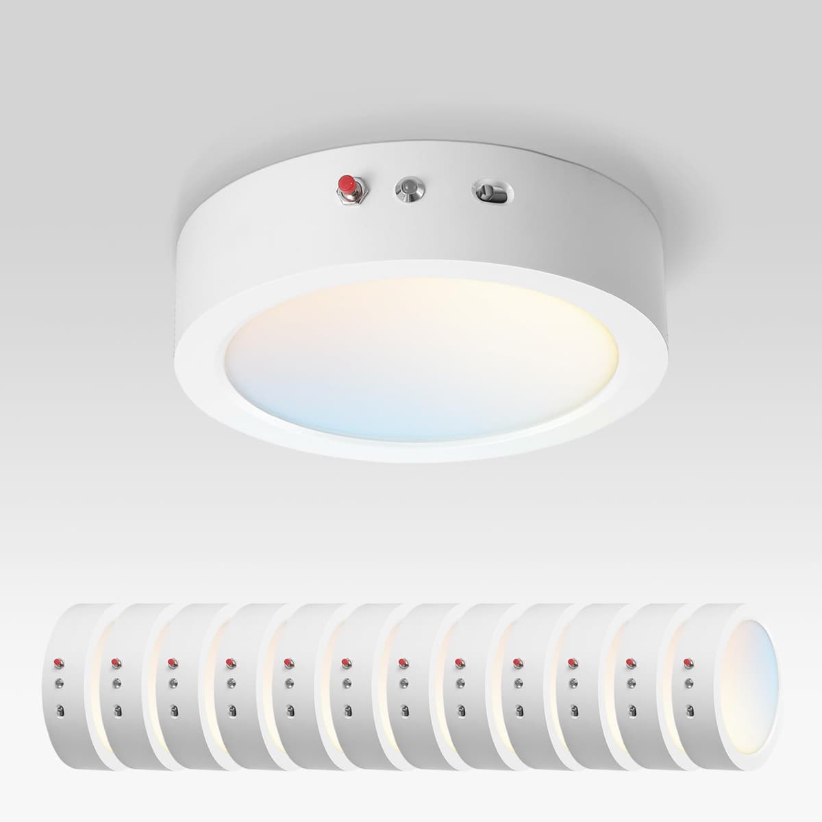 ASD Lámpara de techo empotrada redonda 7", 15W 1200LM, 5CCT atenuable, batería de respaldo, ETL, paquete de 12 A-MPR-7D15WH-EM-12p