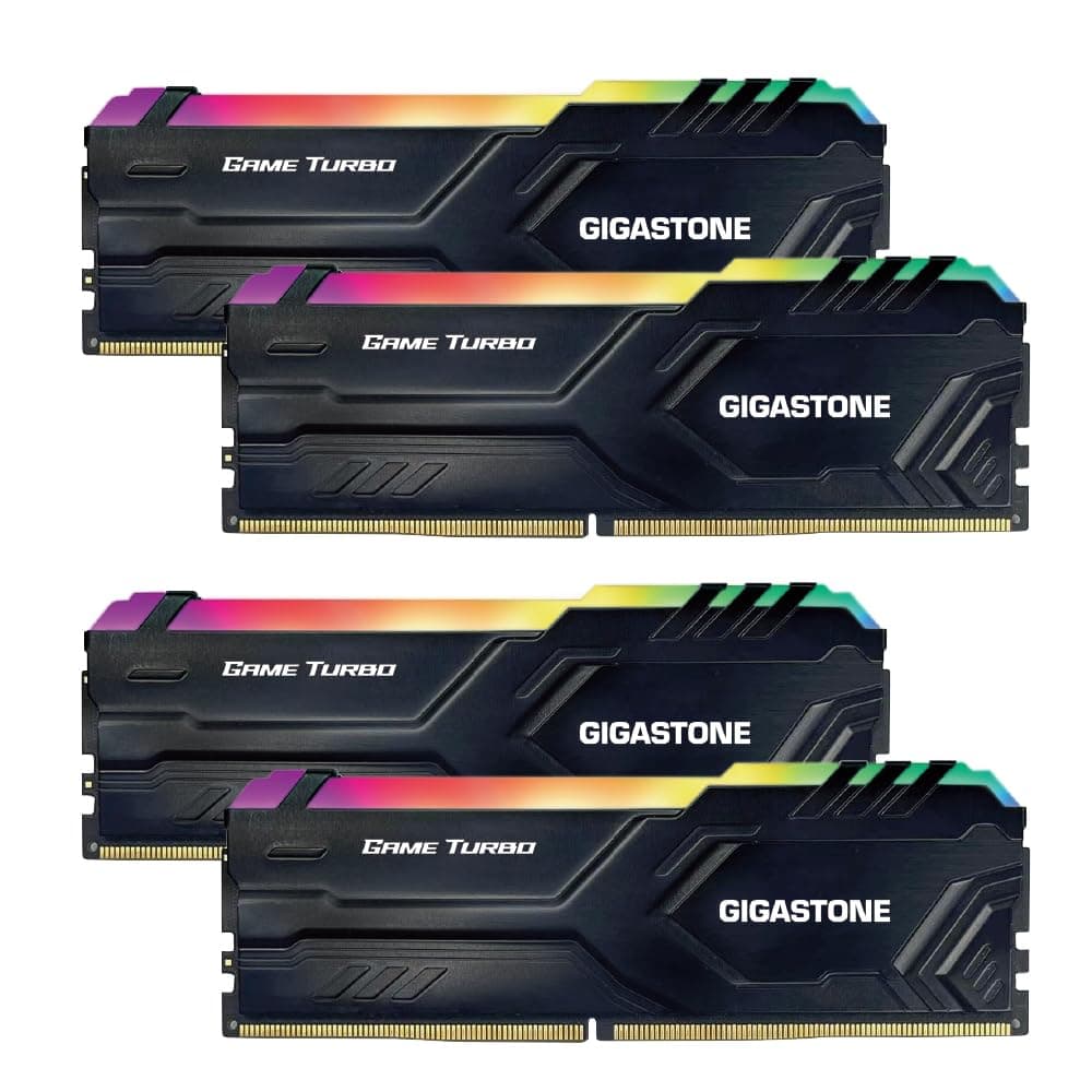 【RAM DDR4 RGB】Kit GIGASTONE Game TURBO 64GB (4x16GB) DDR4 3600MHz PC4-28800 CL18-22-22-42 Intel XMP 2.0 AMD Ryzen 1.35V UDIMM 288 pines Sin búfer No ECC Memoria para PC de alto rendimiento Gaming - Negro