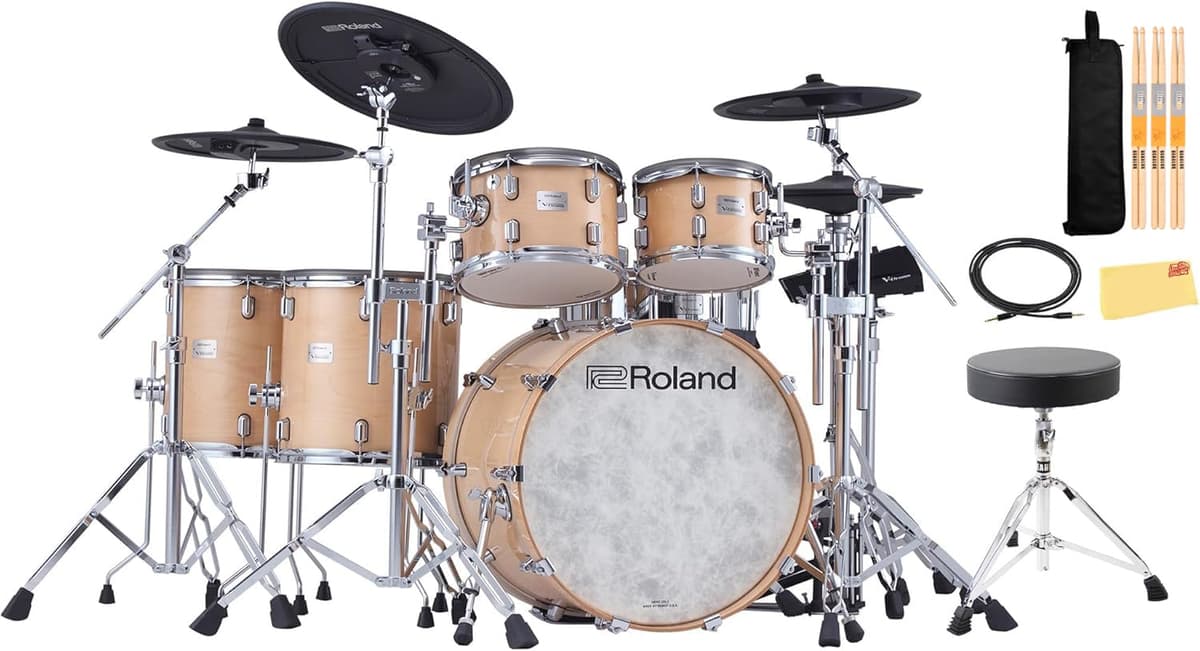 Roland VAD716-GN V-Drums Acoustic Design - Gloss Natural, Bundle con Bancos y Accesorios AUS-VAD716-GN-COMBO-PRO