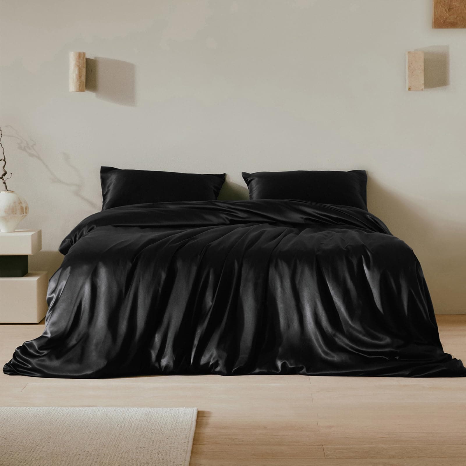 LilySilk Juego de Sábanas de Seda 4 piezas Queen, 19 Momme, Negro ASIN