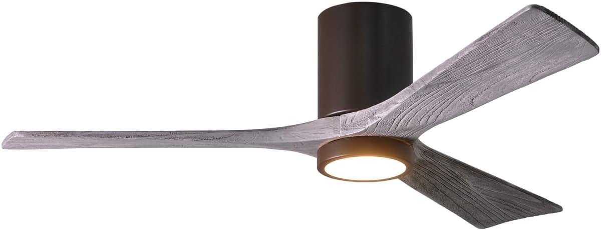 Matthews IR3HLK-TB-BW-52 Irene Ventilador de Techo Empotrado de 52" con Luz y Control Remoto y de Pared, Motor DC Silencioso, 3 Aspas de Madera Maciza, Bronce Texturizado con Tono Madera de Granero