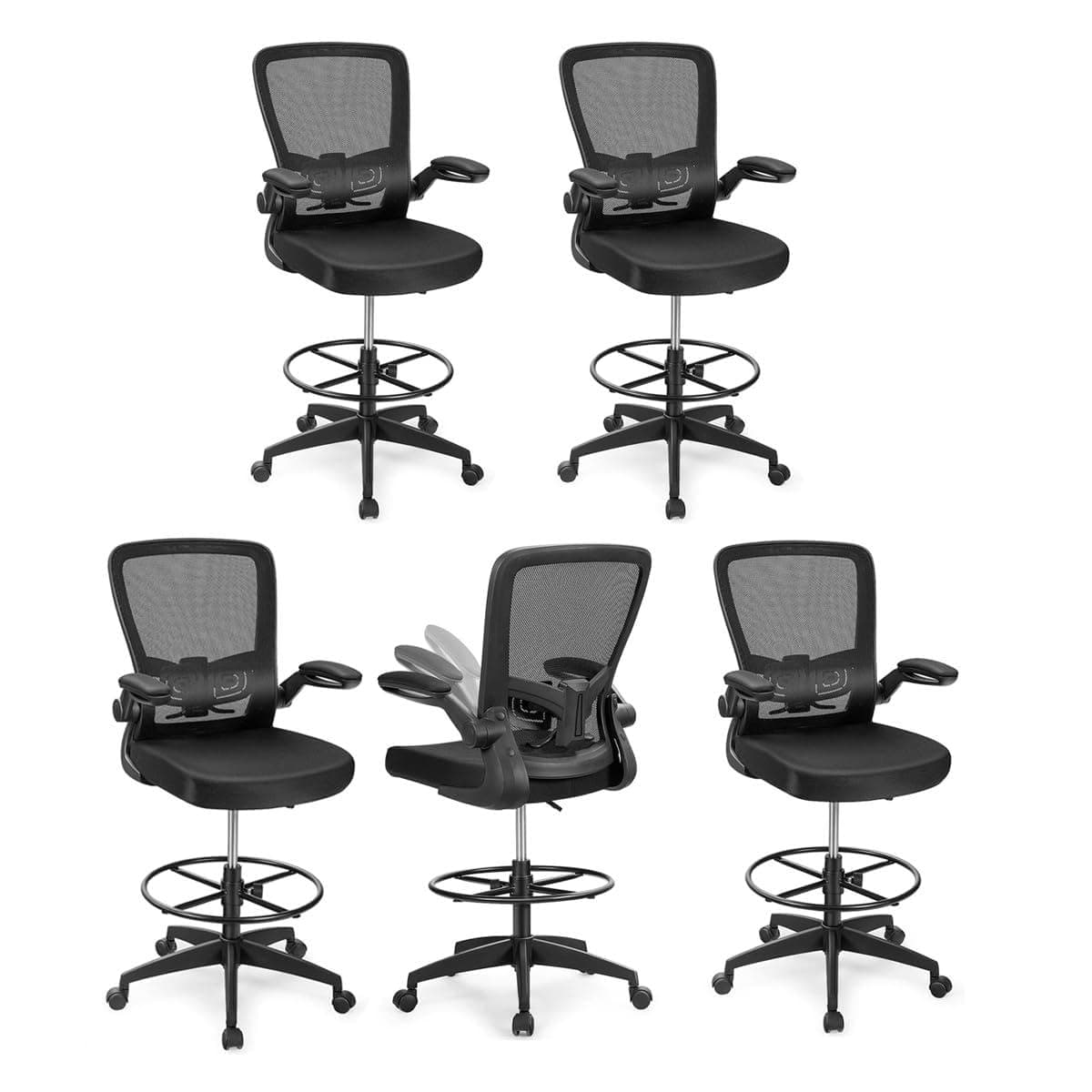 Giantex Silla de dibujo ergonómica alto respaldo con reposapiés y apoyabrazos abatibles - Negra GX65397-WH