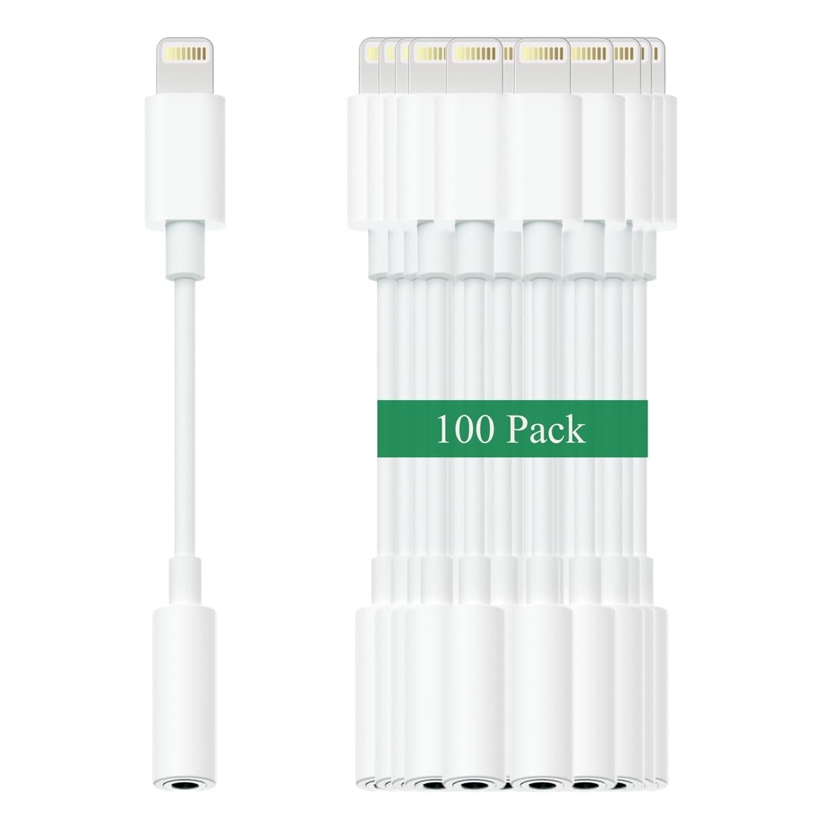 sampop Adaptador de Lightning a Jack 3.5 mm para iPhone - Paquete de 100 Adaptadores Aux Hi-Fi para iPhone con Micrófono para Apple iPhone 14 13 12 11 X XS Blanco
