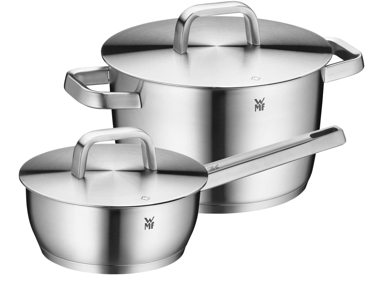 WMF Iconic Induction Juego de 2 ollas con tapa metálica, acero Cromargan pulido, sin recubrimiento 4000530732934