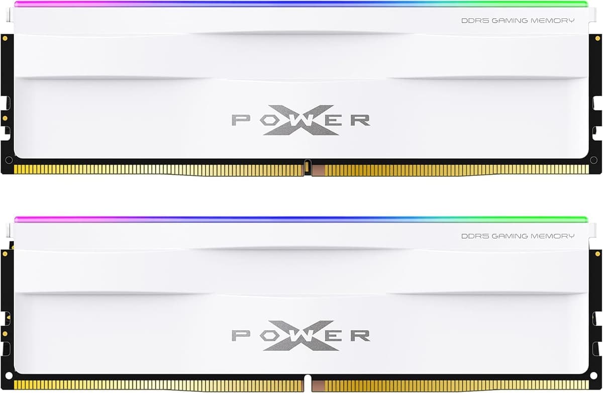 Silicon Power DDR5 64GB (2x32GB) Zenith RGB 6000MHz (PC5-48000) 288 pines CL30 1.35V UDIMM Módulo de Memoria RAM de Escritorio SU064GXLWU60AFDHEC Blanco