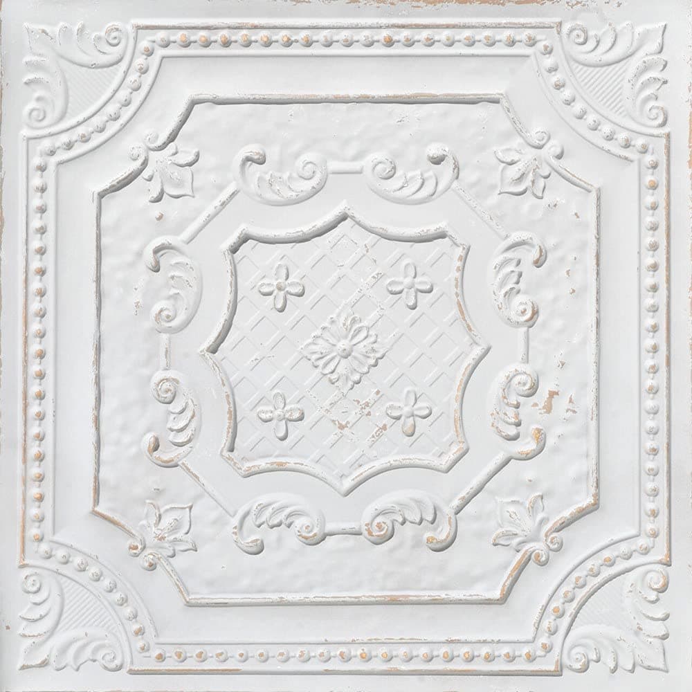 From Plain To Beautiful In Hours DCT04 Elizabethan Shield PVC 2' x 2' Lay-in o Glue-up Ceiling Tile, Antique Taupe, 50 Piezas DCT04at-24x24-50