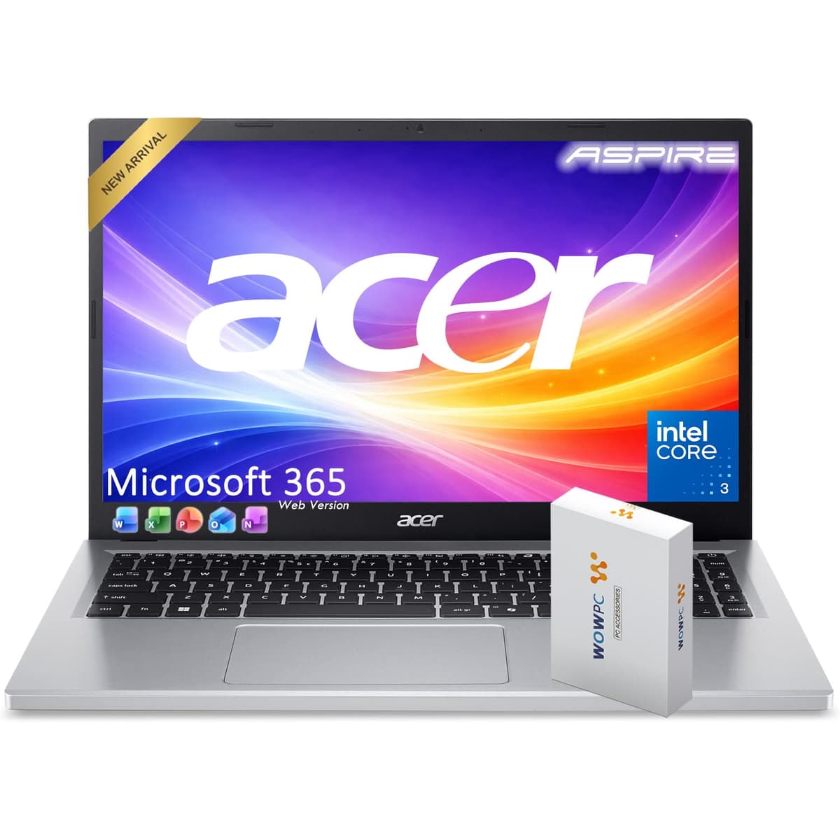 acer Aspire Go 15 Laptop listo para IA con Microsoft 365 para la web, Intel Core 3 N355 (mejor que i7-1165G7), 15.6” FHD, 8GB DDR5 RAM, 128GB SSD, Windows 11, WOWPC USB, sin mouse