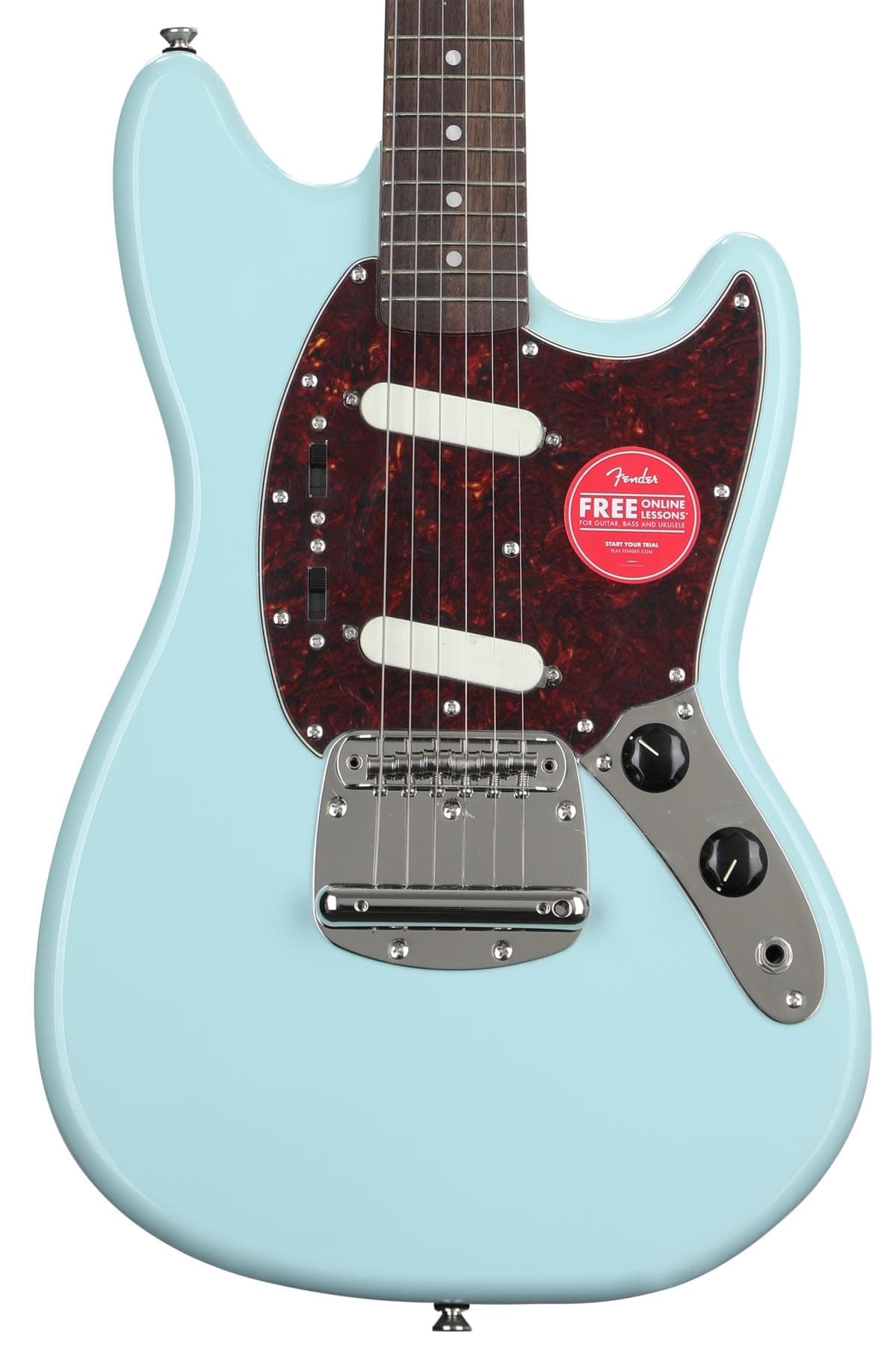 Fender Guitarra eléctrica Squier Classic Vibe 60s Mustang, con garantía de 2 años, Sonic Blue, diapasón de laurel 374080572