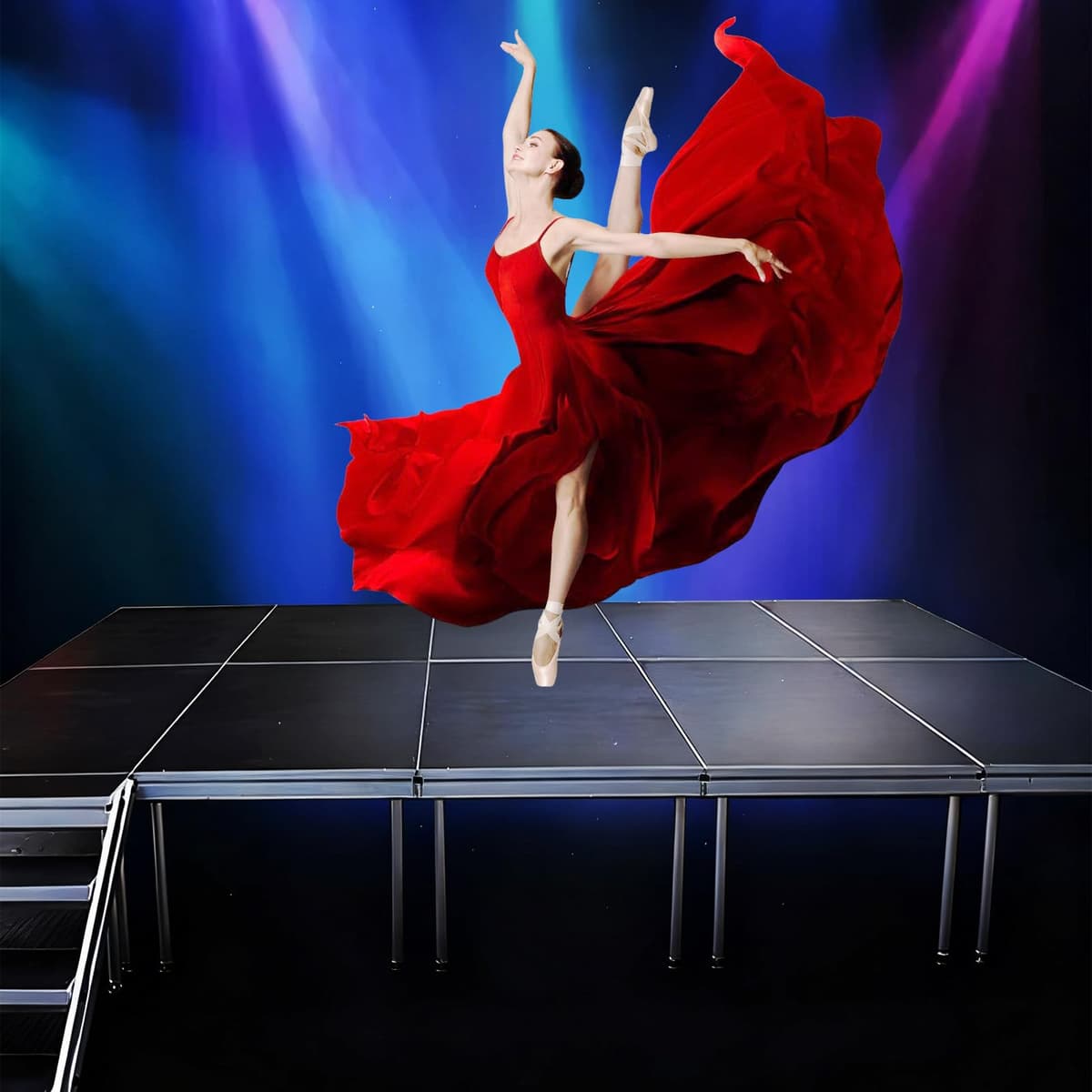 TITINICE Plataforma de escenario portátil 8x16 con patas plegables, altura ajustable 24"-40", capacidad 1700 lb Stage