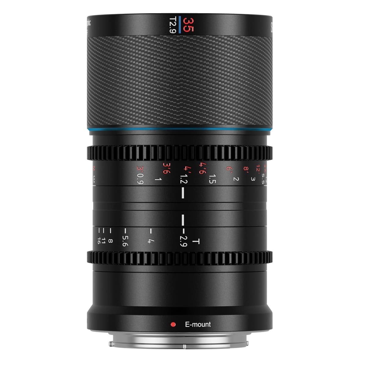 SIRUI Saturn 35 mm T2.9 1.6X Anamórfico de Fibra de Carbono Full Frame, Lente de Cine para Cámaras E Mount, 418 g (Destello Azul) Saturn E35B