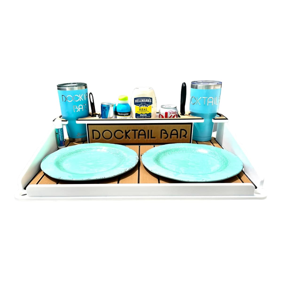 Docktail Mesa de bar utilitaria para botes - Montaje en riel de pontón | Organizador Boat Caddy, Mesa portátil para bote y bar para bote, Mesas para pontones con portavasos, Accesorios de almacenamiento para botes