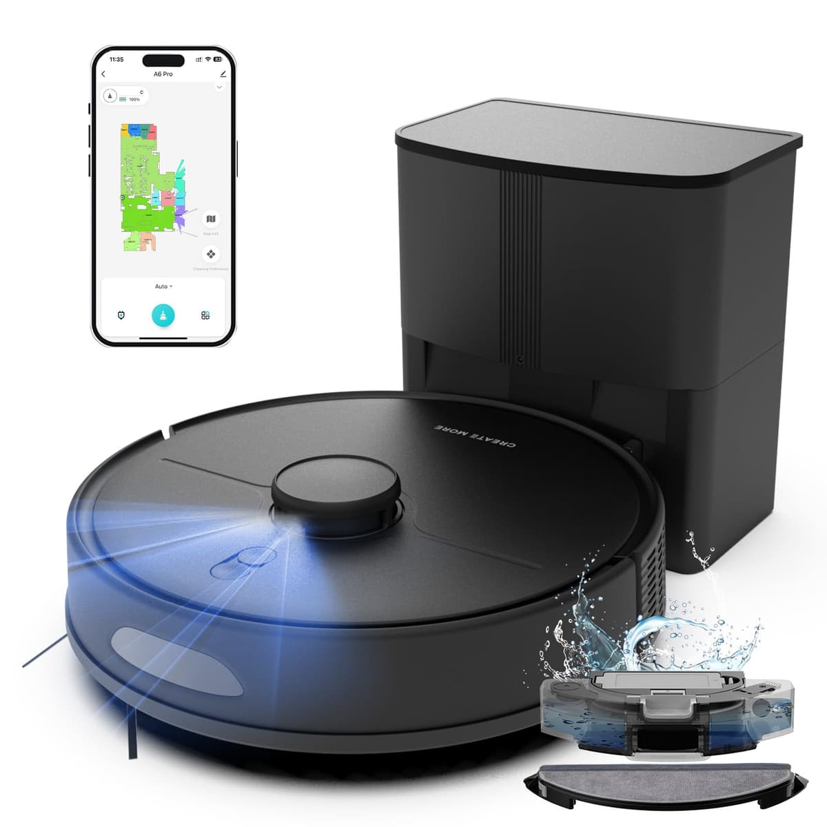 eitton A6Pro Robot Vacuum y Mop con Auto Vacío 5000Pa y LiDAR 3-en-1 US-LM-A6Pro-TBlack