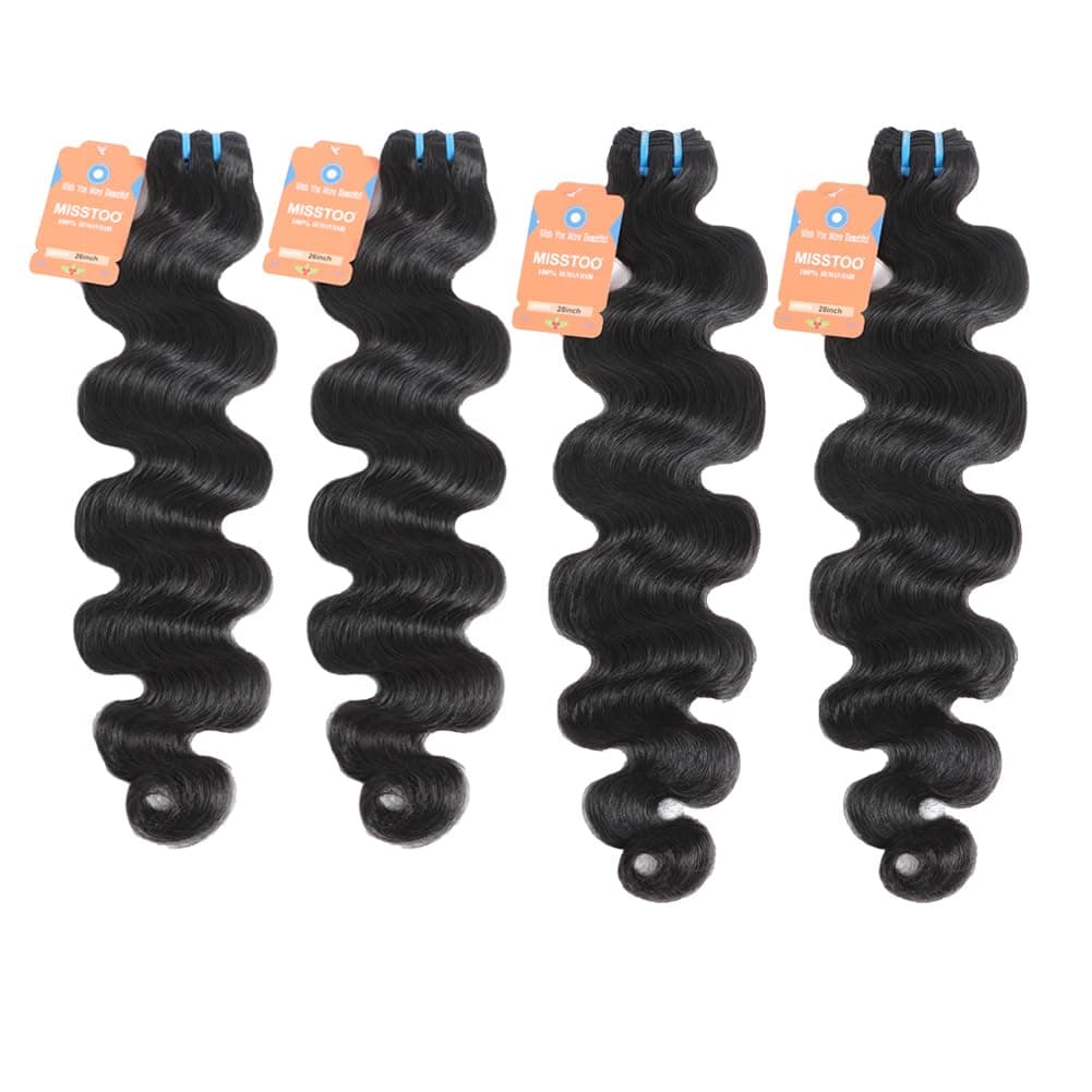 Misstoo Paquetes de cabello humano Cambodian Body Wave 4 bundles 26/26/28/28, ultra thin double drawn body wave bundles human hair 26 26 28 28