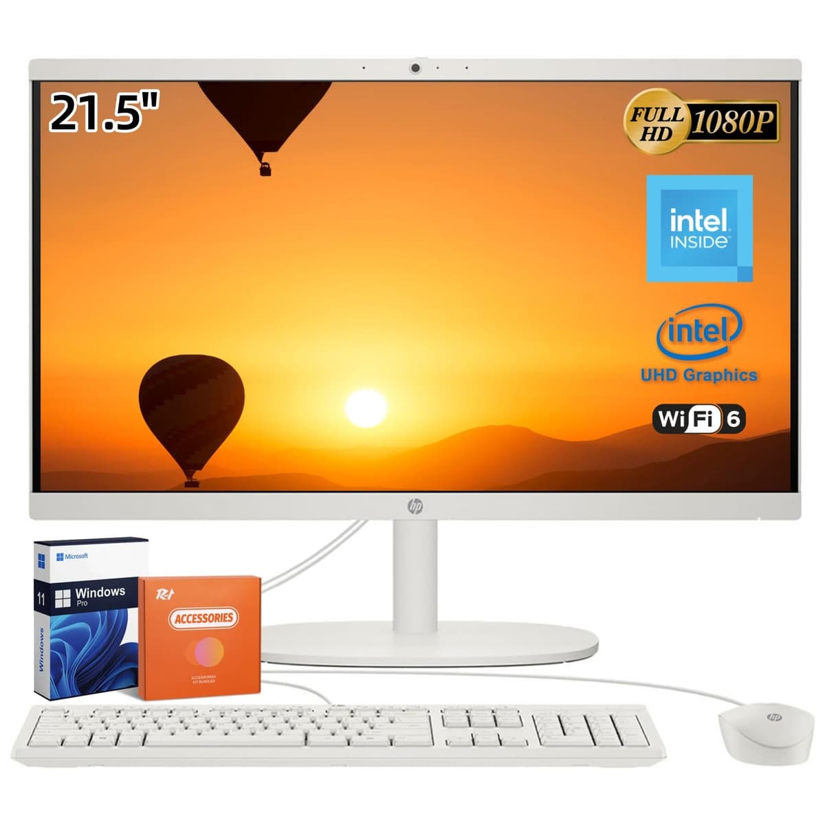 HP All-in-One de 21.5" para escritorio, Intel Celeron J4025, pantalla FHD antirreflejo de 21.5", WiFi 6, Bluetooth 5.3, 32 GB DDR4, 2 TB SSD, teclado y mouse con cable, Windows 11 Pro, con accesorios HP All-in-One Desktop PC