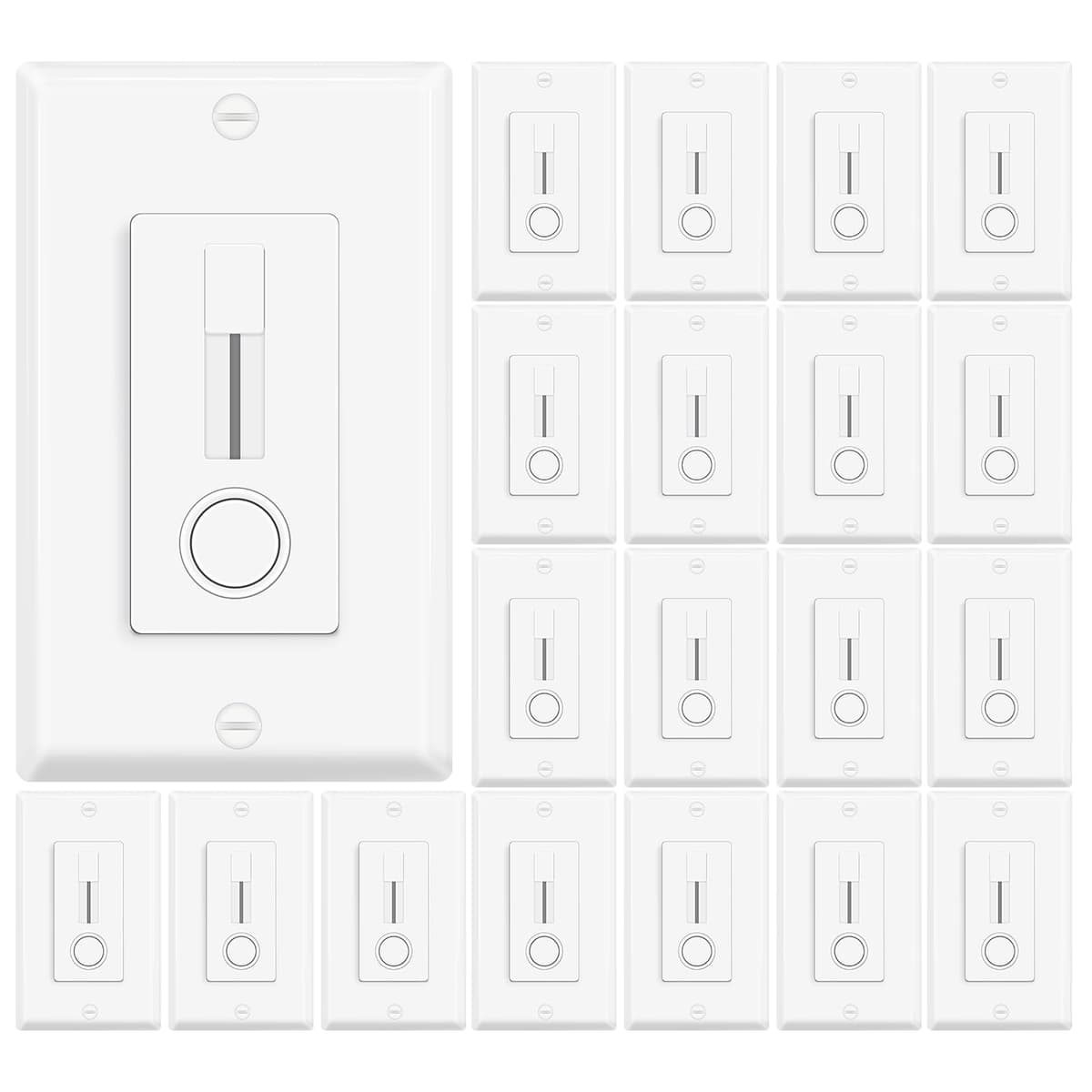 KRYNTO Pack de 20 Interruptores Reguladores LED y Controladores 2 en 1 - 120V AC a 24V DC 60W Regulador Deslizante Unipolar (Requiere Neutro, Certificado ETL) para Tiras LED Sólo, Blanco KYT-KG-KD-DC24V-20PK