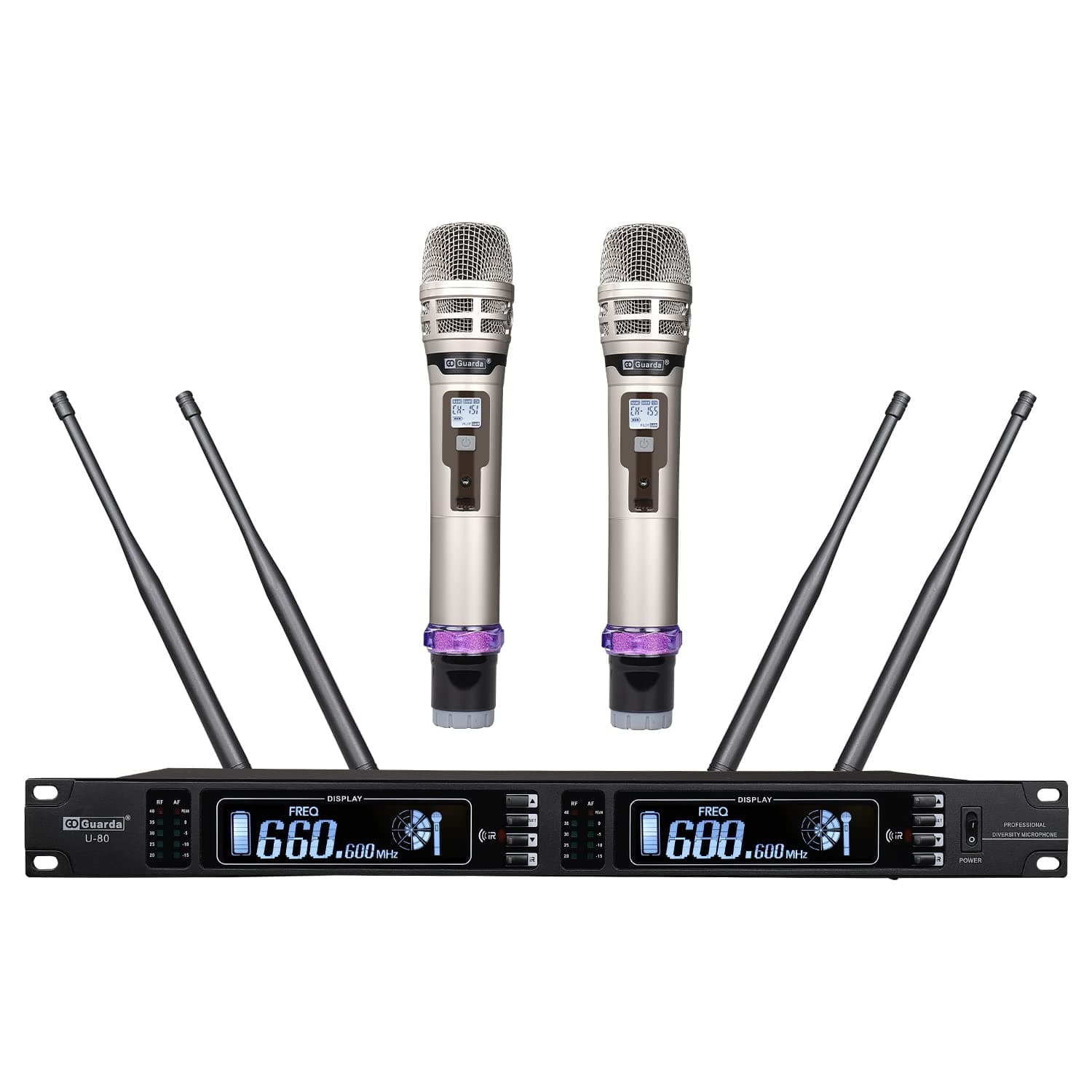 Sistema de Micrófono Inalámbrico Guarda Audio U-80 True Diversity 4 Antenas