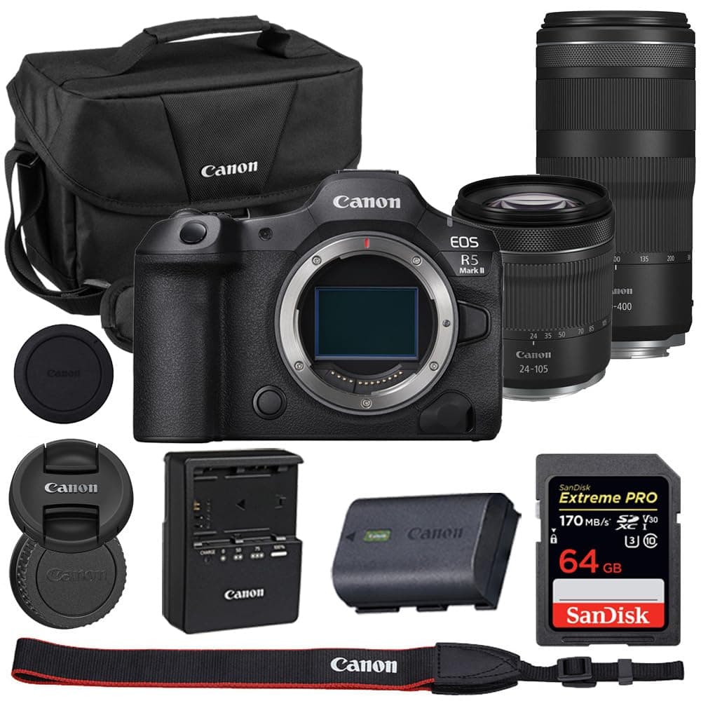 Canon EOS R5 Mark II Kit con RF 24-105mm f/4-7.1 IS STM y RF 100-400mm + bolsa 200ES y 64GB CC-R5II24105STM2LK-4125