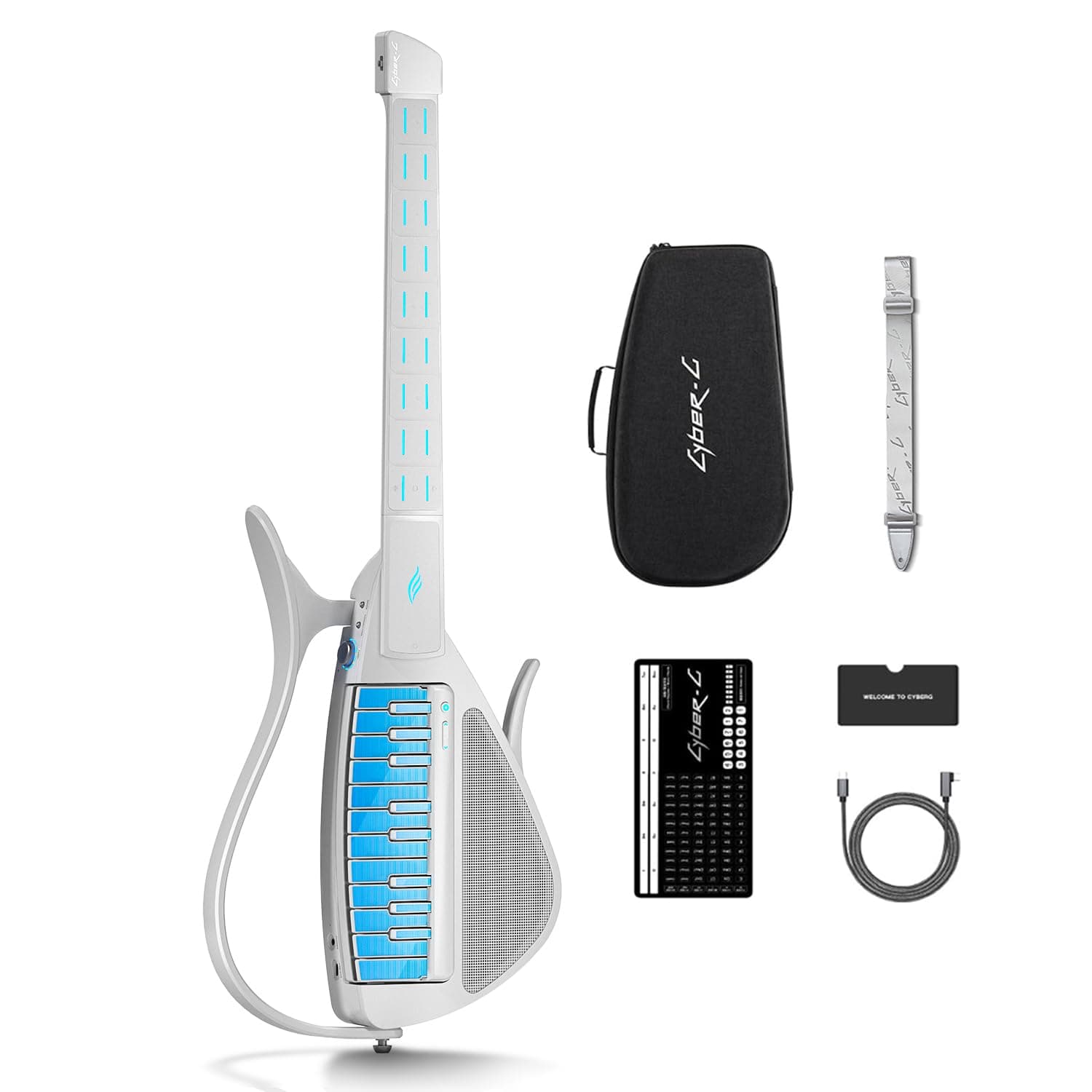 Enya CYBER-G Stringless Smart Guitar plegable con 20 sonidos integrados (Blanco) CYBER-G WH