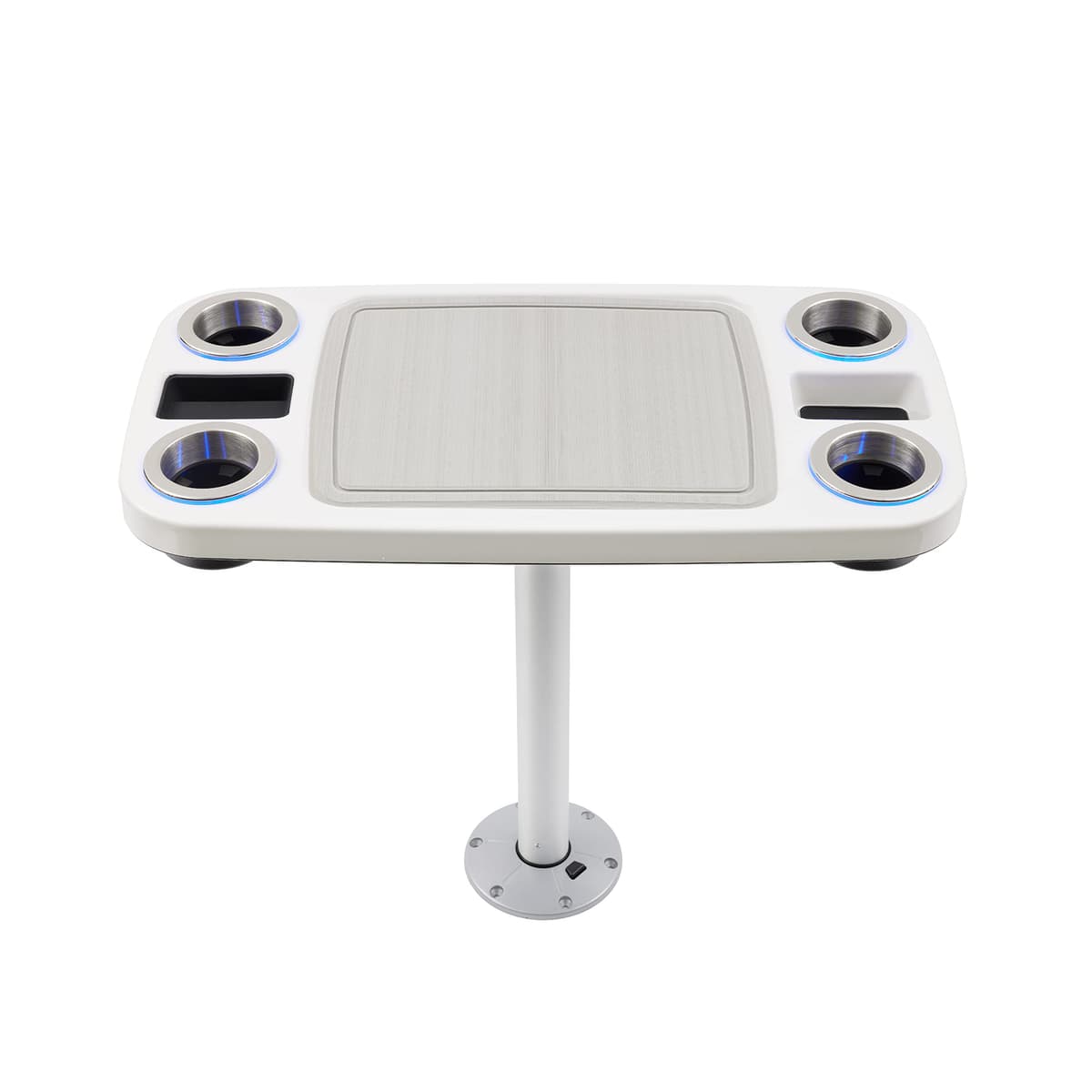 Manufacturers' Select BTR1834 Mesa Marina con Portavasos LED Azul y Juego de Patas, Tapa Grande Blanco Brillo
