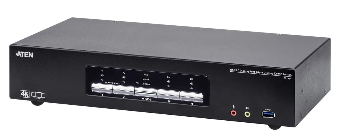 ATEN CS1964 KVM 4-port USB3.0 DisplayPort - Control triple monitor y 4 PCs, 4K DCI CS1964-AT-G