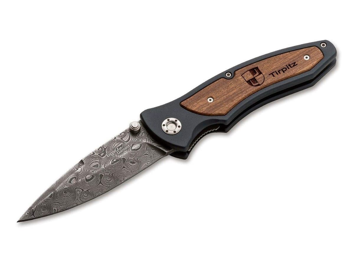 Boker 110190DAM Navaja plegable Tirpitz Damasco con hoja de filo recto de 3-7/8 in.