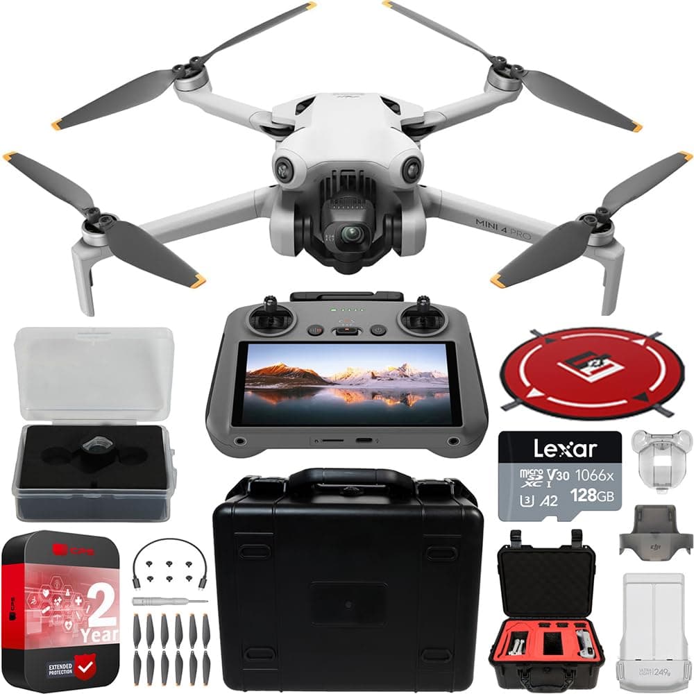 DJI Mini 4 Pro Drone Plegable con RC 2 (Pantalla) 4K HDR, Bundle con Estuche Rígido y Lente Gran Angular E22DJIMINI4PRRC2