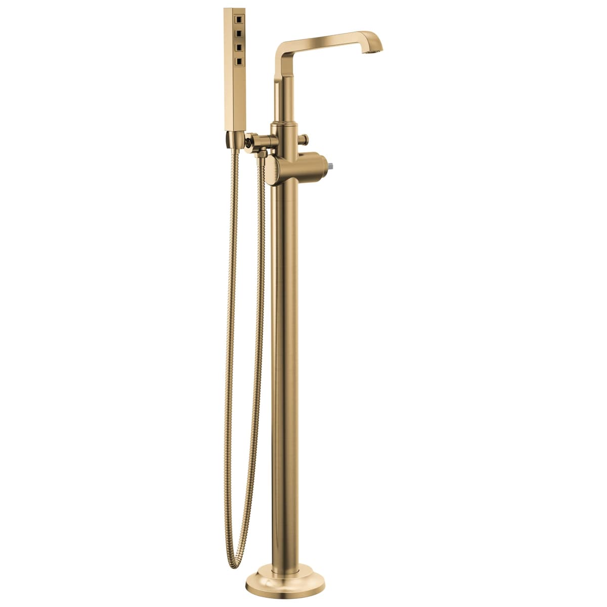 Delta Tetra Floor-Mount Freestanding Tub Filler con Hand Shower, Lumicoat Champagne Bronze (T4789-CZ-PR-LHP-FL)