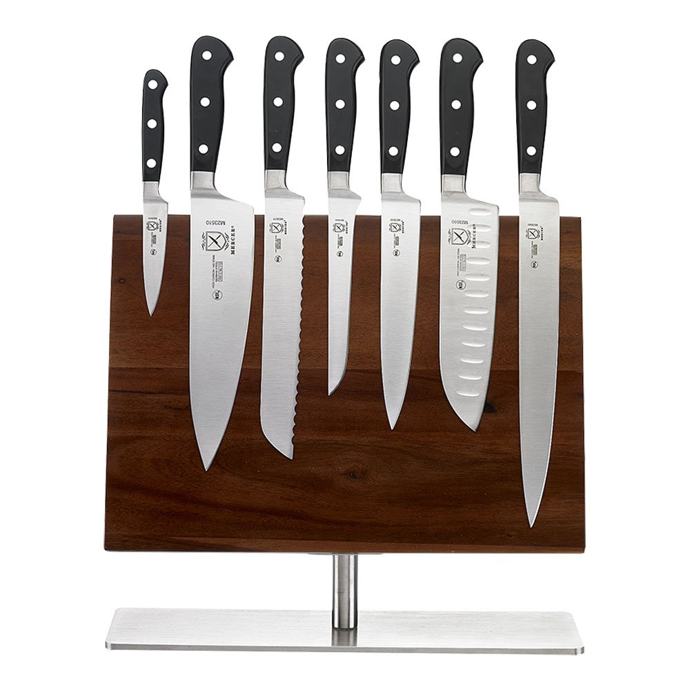 Set de cuchillos magnetizados Mercer Culinary Renaissance de 8 piezas con tabla de 14 1/8 x 10 1/4, acero inoxidable