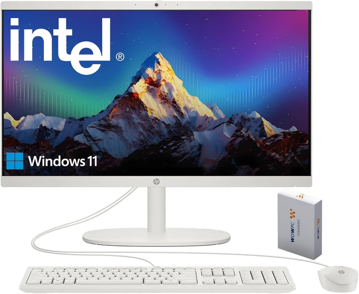 HP 2026 Computadora All-in-One de 22" FHD • Nueva versión para uso diario • Procesador Intel de 13ª generación y cuatro núcleos • 16 GB DDR5 • 128 GB + 500 GB de almacenamiento externo • HDMI • Type-C • Cámara HD • Windows 11 DG0034