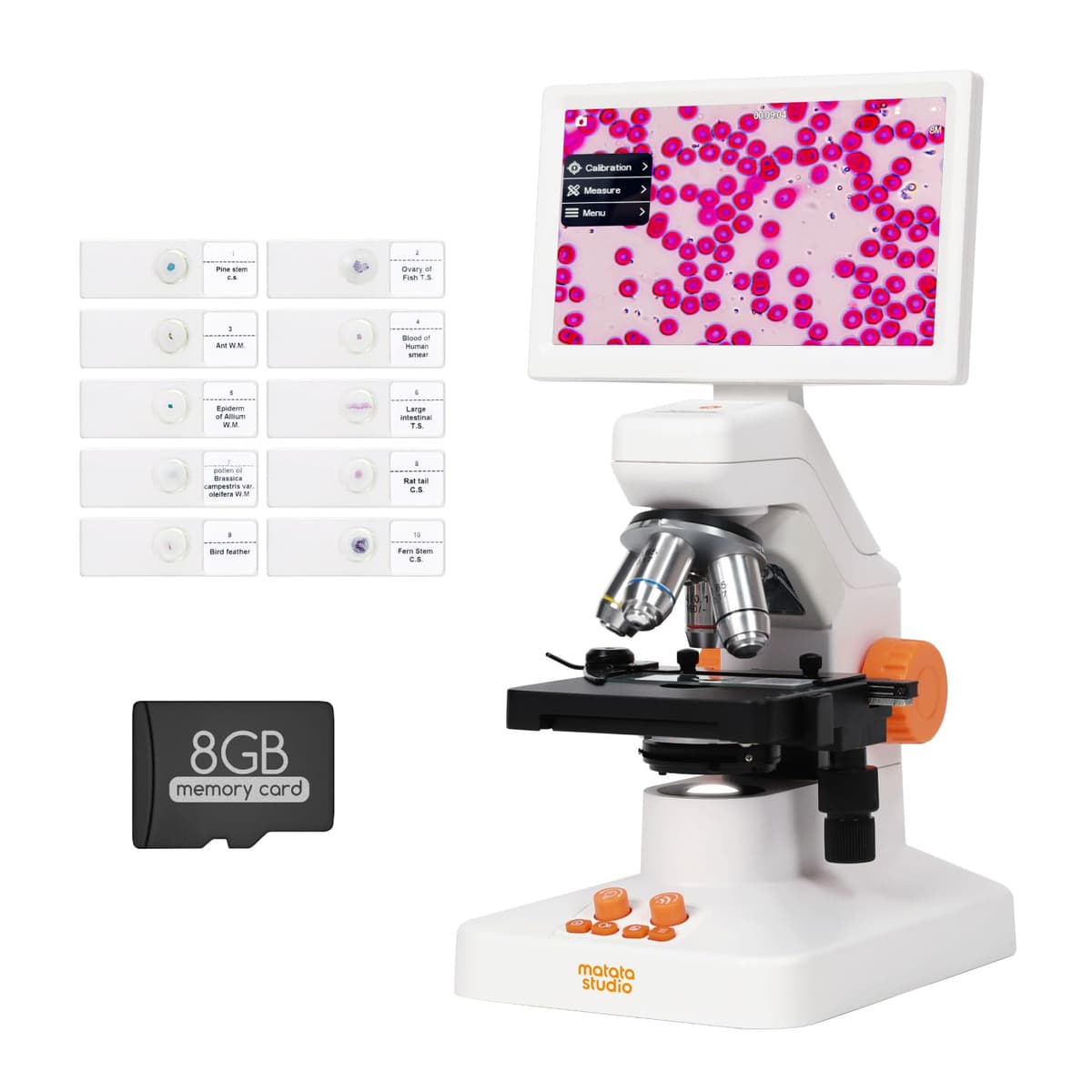 MatataStudio MT3-5 Microscopio Compuesto Digital Inalámbrico 1600X con Pantalla Táctil 7", Cámara 8MP y Plataforma 3D